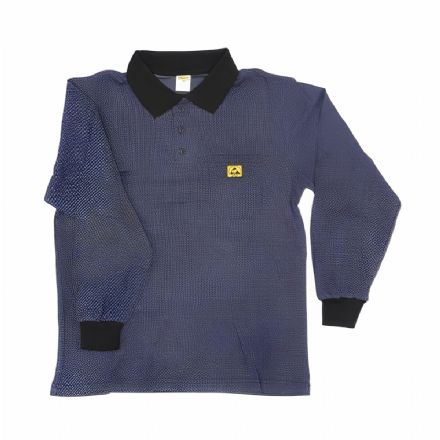 Antistatic ESD Long Sleeve Polo T-Shirt Navy Blue